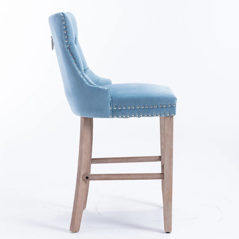 Tabourets de bar contemporains en velours capitonnés avec pieds en bois, lot de 2