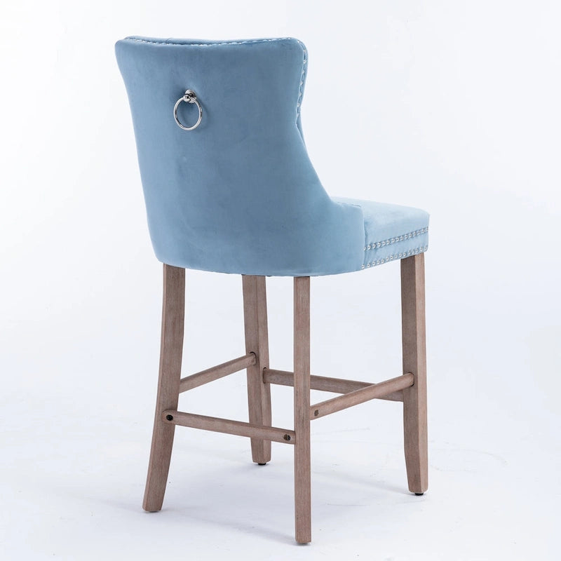 Tabourets de bar contemporains en velours capitonnés avec pieds en bois, lot de 2