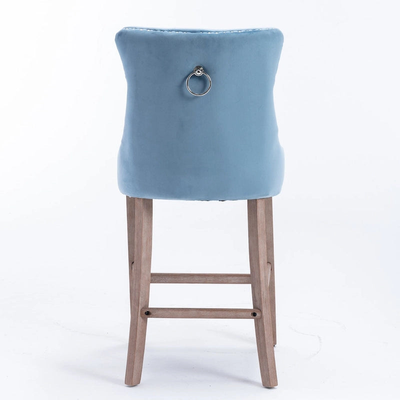Tabourets de bar contemporains en velours capitonnés avec pieds en bois, lot de 2