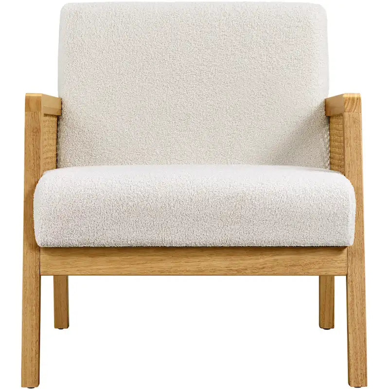 Fauteuil d'appoint rembourré moderne en tissu avec côtés en rotin - 273031