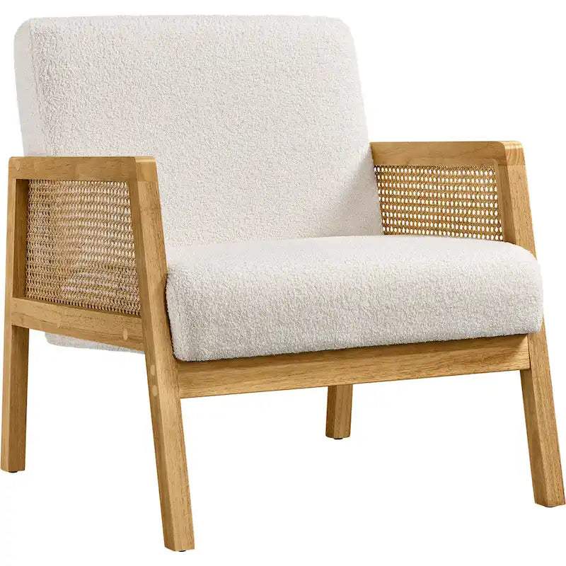Fauteuil d'appoint rembourré moderne en tissu avec côtés en rotin - 273031