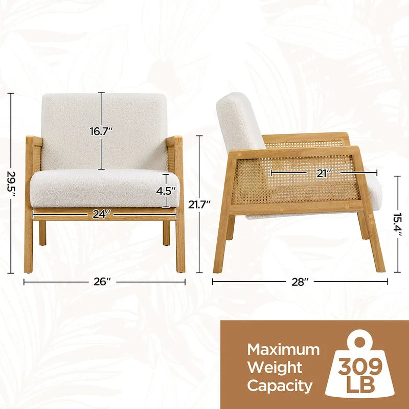 Fauteuil d'appoint rembourré moderne en tissu avec côtés en rotin - 273031