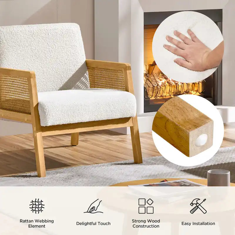 Fauteuil d'appoint rembourré moderne en tissu avec côtés en rotin - 273031