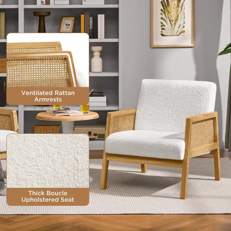 Fauteuil d'appoint rembourré moderne en tissu avec côtés en rotin - 273031