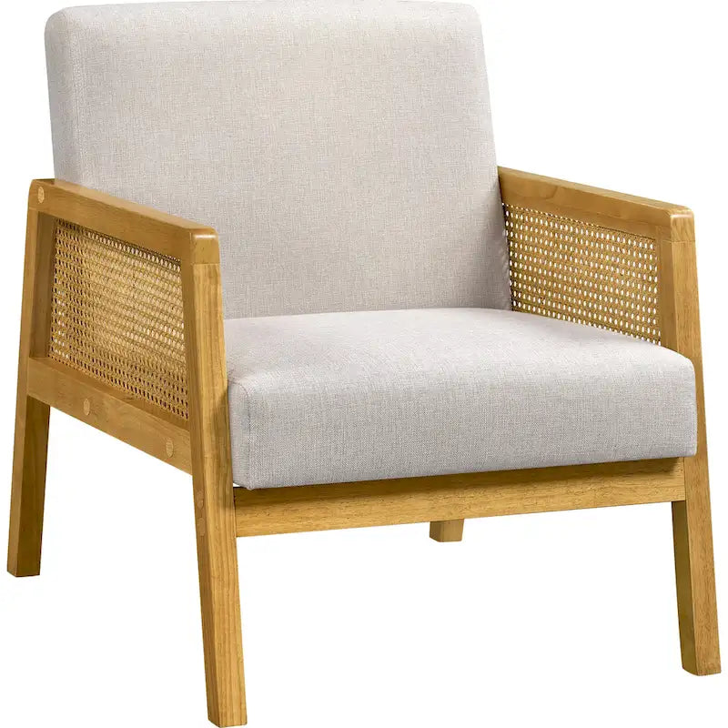 Fauteuil d'appoint rembourré moderne en tissu avec côtés en rotin - 273031