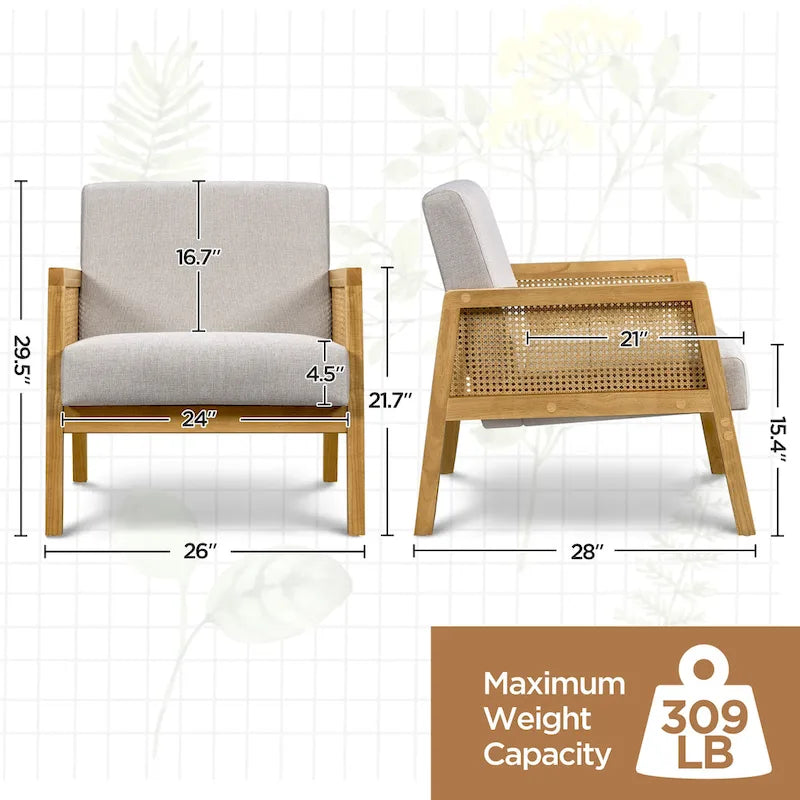 Fauteuil d'appoint rembourré moderne en tissu avec côtés en rotin - 273031