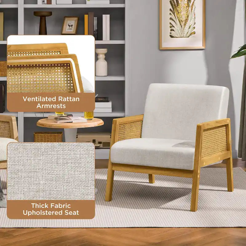Fauteuil d'appoint rembourré moderne en tissu avec côtés en rotin - 273031