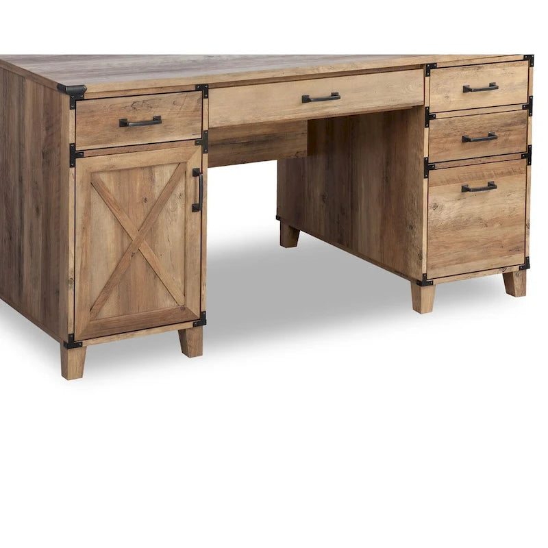 Bureau piédestal de ferme en chêne rustique