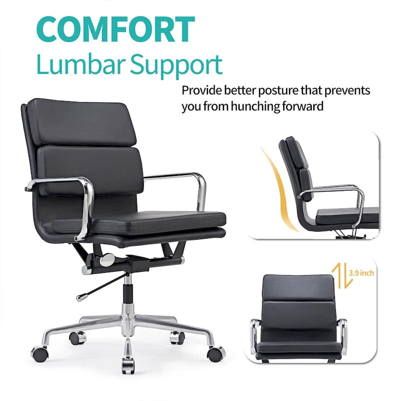 Chaise de Bureau Ergonomique en Cuir PU Réglable avec Coussin Épaissi - N/A