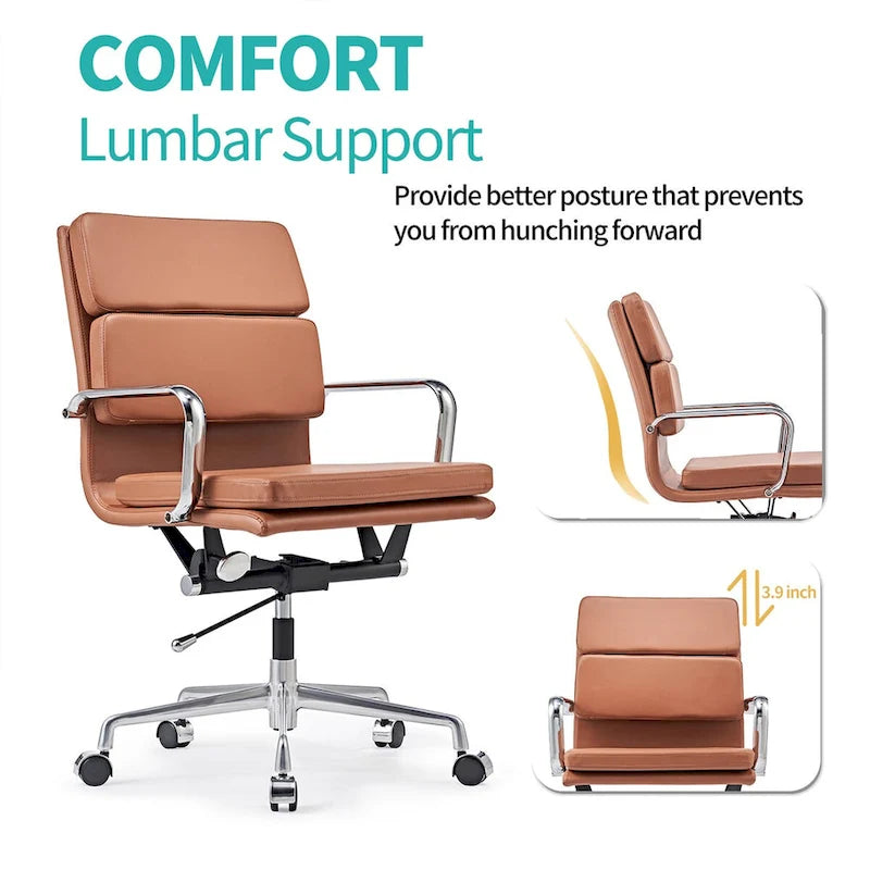 Chaise de Bureau Ergonomique en Cuir PU Réglable avec Coussin Épaissi - N/A