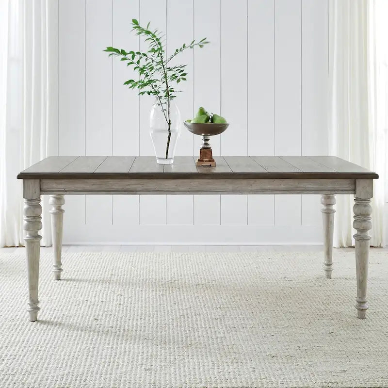 Table à pieds rectangulaires blanc antique et gris patiné