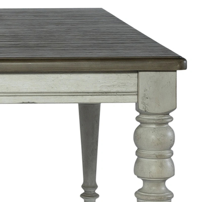 Table à pieds rectangulaires blanc antique et gris patiné